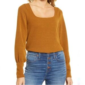 Madewell square neck sweater with balloon sleeves